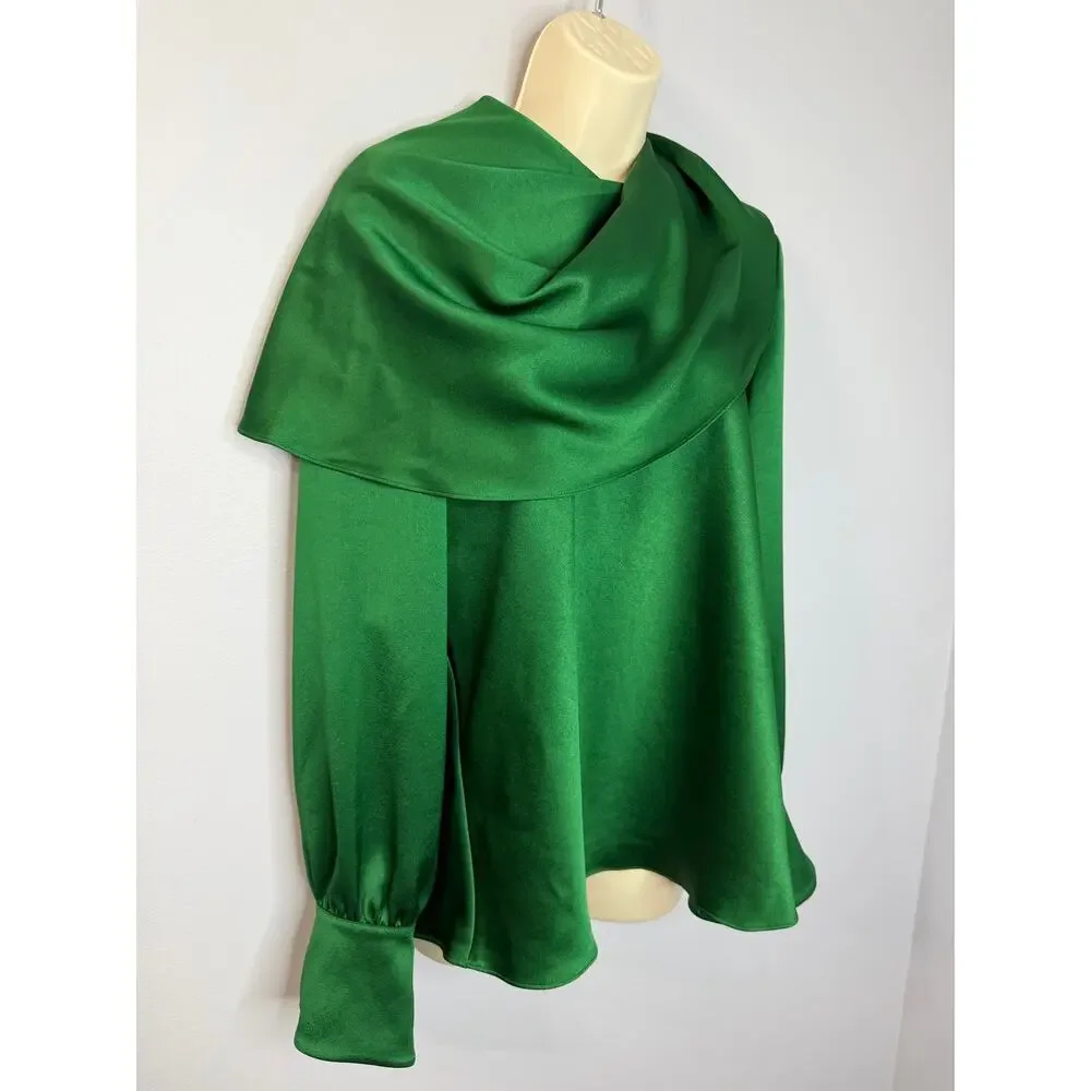 The Fold Ocana Satin Long Sleeve Blouse Deep Emerald Women's 14 New Elegant - Picture 3 of 13